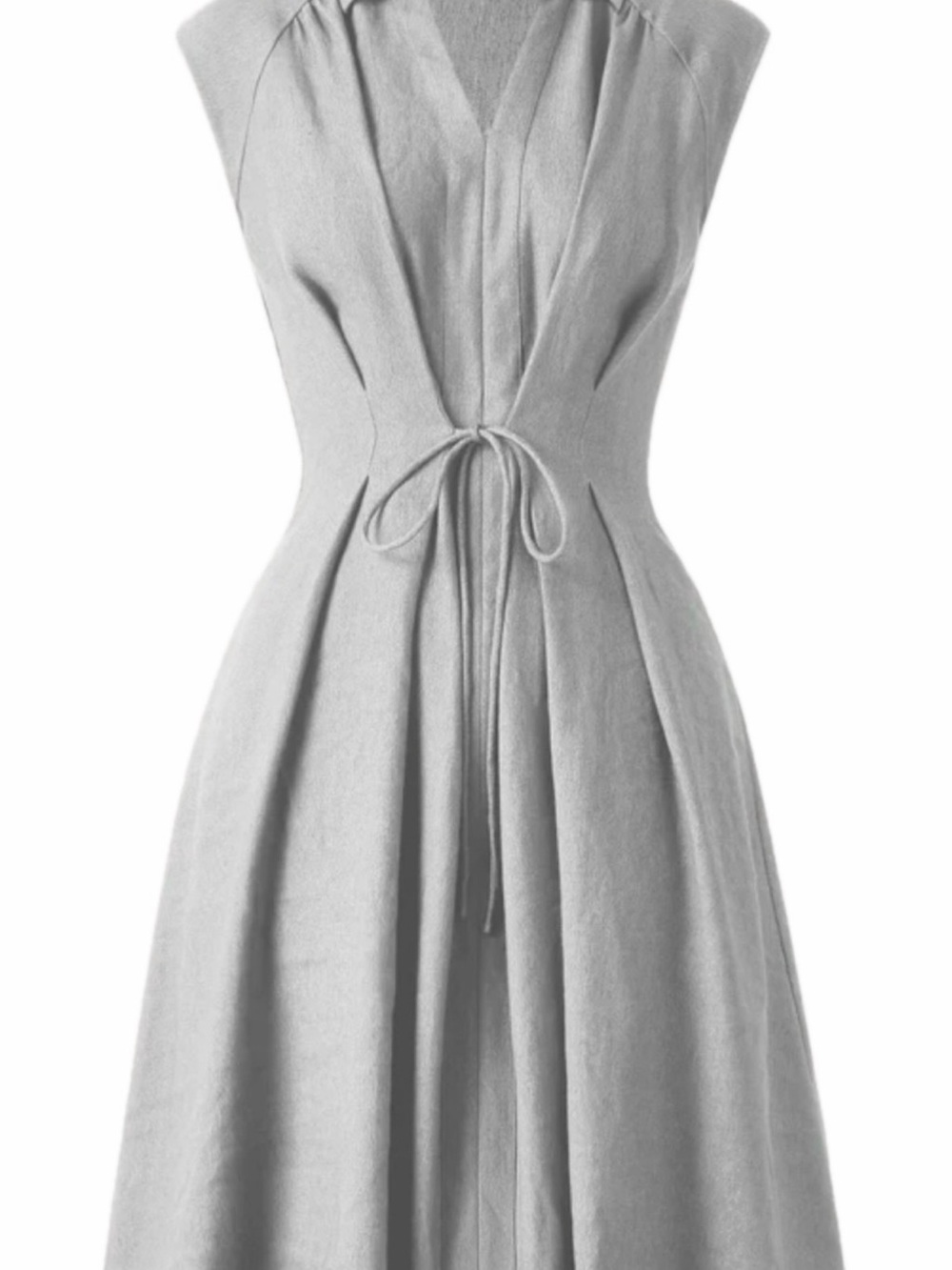 NWT OGL Viscose-Linen Collared V-Neck Midi Dress Light Gray S